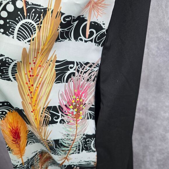 Takaya Siam Black Short Sleeve Maxi Feather Print Sheer Ruffle Dress Medium - Picture 6 of 8